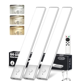 LAJOSO Motion Sensor Light Indoor, Rechargeable Wireless Under Cabinet Lighting for Kitchen, 5 Levels Dimmable Closet Lights and Stairs Lights, 3 Colors, Remote Timer, 3 Pack​