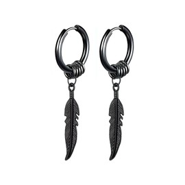 TREENEST Pendientes Hombres Acero Inoxidable Piercing Para Hombre y Mujer Arete,Pendientes con Pluma Hip Hop Vintage,Joyería Personalidad de Moda,Hipoalergénico 10063B
