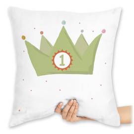 Cushion 40 x 40 cm Decorative Cushion - 1st Birthday I First Children's Birthday I Gift for 1 Birthday I Gift Idea for 1 Year Old I Birthday Child One Year I Crown Motif - 40 x 40 cm - White - 1st