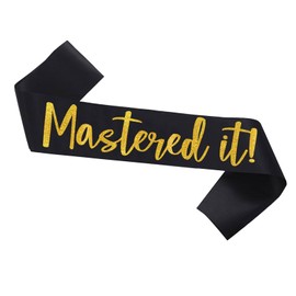 Graduation Mastered It Sash Class of 2025 Glitter Satin Sash for Masters Congrats Grad Decorations Grad Party Supplies,Black Gold