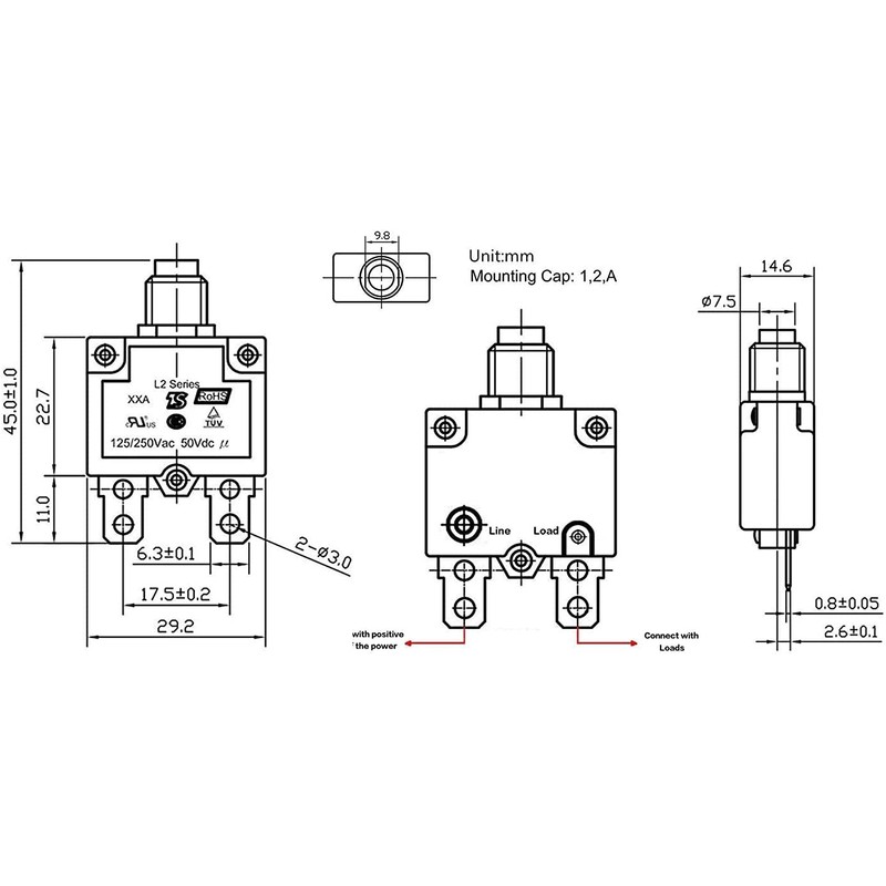 Bumbesti 10A Push Button Reset Circuit Breaker with Quick Connect
