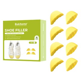 Bukihome Shoe Filler Insert - 4 Pairs Shoe Filler for Too Big Shoes, Heel Cushions for Women, Toe Inserts, Size Reducer Make Shoes Fit, Cushions for Women, Yellow, L