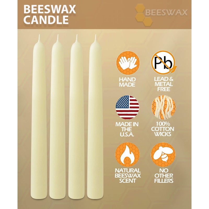 Hyoola 8" Beeswax Taper Candles - 8 Hour Burn Time