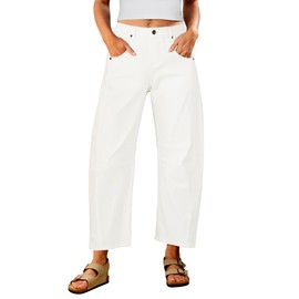 Utyful Women's White Jeans with Stretch - Barrel Jeans Y2K Style, Baggy High Waisted Pants Cream White Size X-Large US 16-18