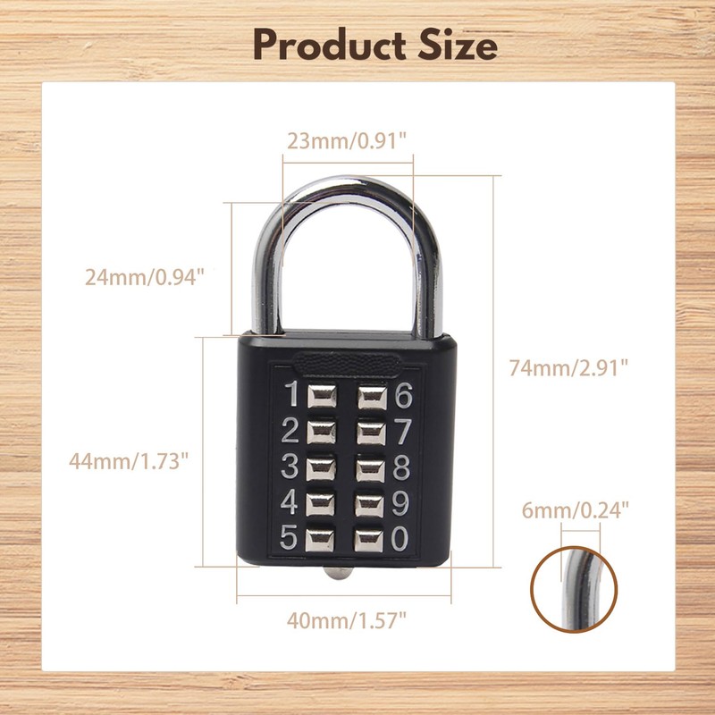 MroMax 1Pcs 10-Digit Combination Padlock Push Button Lock for Locker