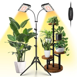Grow Lights for Indoor Plants,Full Spectrum Standing Plant Grow Light with 4/8/12H Timer, 6 Dimmable Levels,68" Adjustable Tripod, Floor Grow Lamp for Large Indoor Plants, Dual Heads