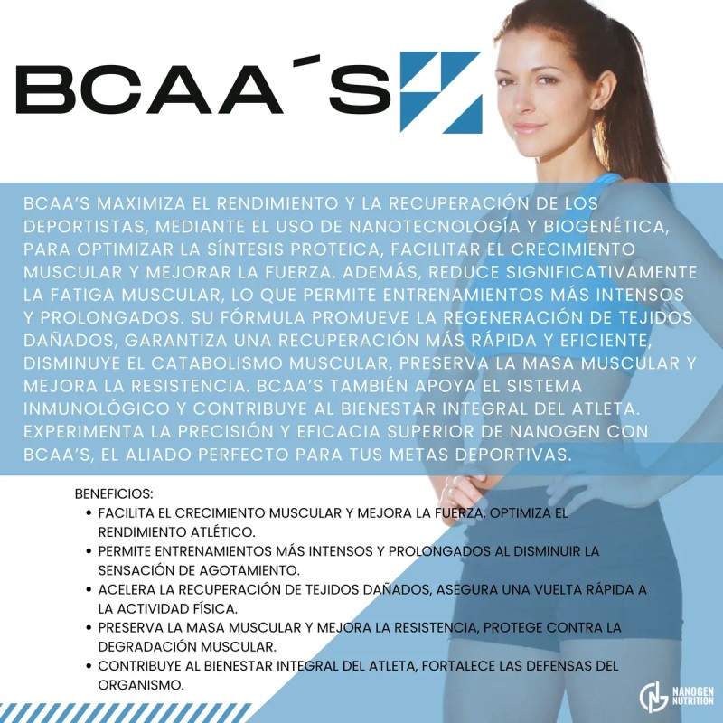 Bcaas Nanogen Nutrition 500g 50 Servicios 2:1:1 Aminoácidos