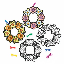 Baker Ross AX882 Velvet Fabric Flower Wreaths Craft Set - Pack of 10 for Children to Colouring, Crafts and Decorating