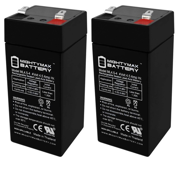 Mighty Max Battery 4 Volt 4.5 Ah Battery for Zareba 2 Mile Fence Solar Charger - 2 Pack