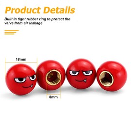 CGEAMDY Set of 4 Tyre Wheel Valve Caps, Valve Caps with Seal for Stable Tyre Pressure, Valve Caps Car Intelligent Tyre Marking, Tyre Dust Caps for Cars (Red Demon Ball)
