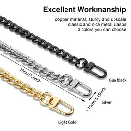 ASTER Pack of 3 Purse Chain Strap 20 cm DIY Handbag Bag Chain Strap Extender Flat Chains with Metal Buckles Chains Straps for Purse Handbags Clutch Shoulder Bag Replacement Straps