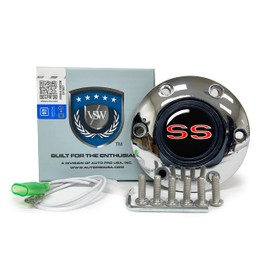 VSW S6 Chrome Horn Button Compatible with 6 Bolt Steering Wheel, Chevy SS, Red Emblem, STE1035CHR