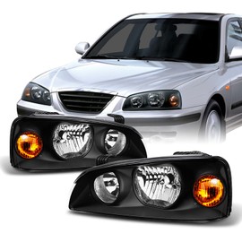 AKKON - For 04-06 Elantra Black Bezel Headlights Headlamps Front Lamps Replacement Pair