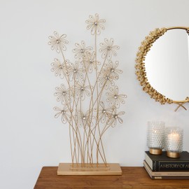 Deco 79 Metal Floral Decorative Sculpture Tall Home Decor Statue with Crystal Embellishments, Accent Figurine 16" x 7" x 40", Gold