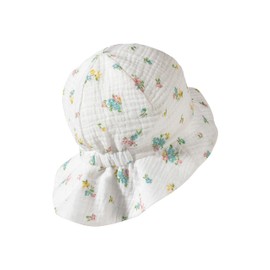 Sterntaler Flower Sun Hat with Neck Protection – Summer Hat Girls Made of Soft Organic Cotton – Sun Hat Baby with Print, ecru
