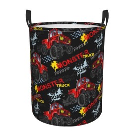 Gbuzozie Cute Monster Trucks Cars Round Laundry Hamper Storage Basket Toys Clothes Organizer Bin For Home Bathroom Bedroom Dorm Nursery, 38l