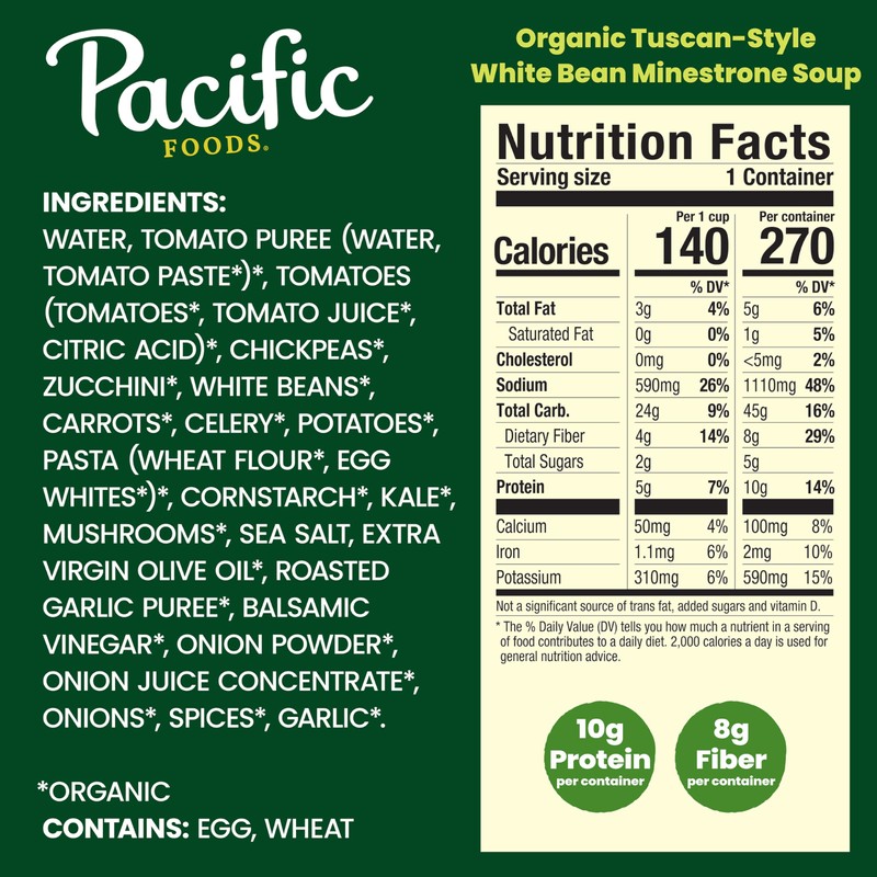 Pacific Foods Organic Tuscan-Style White Bean Minestrone Soup, 16.3 oz