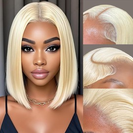 Thogriy 613 Blonde 13x4 Bob Wig Human Hair 180% Density HD Transparent Lace Front Wigs Human Hair Short Bob Pre Plucked Straight Wigs Human Hair for Women 16Inch