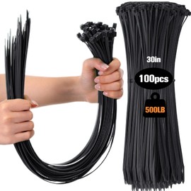 Nuanchu 100 Pcs Zip Ties Heavy Duty Cable Ties for Indoor and Outdoor Binding Fences, Awnings Tying, Branches Bundling of Crops (30 Inch,Black)