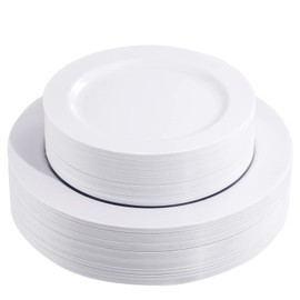 FLOWERCAT 60PCS White Plastic Plates - Heavy Duty White Disposable Plates for Party/Wedding - Include 30PCS 10.25inch White Dinner Plates and 30PCS 7.5inch White Dessert/Salad Plates for Thanksgiving