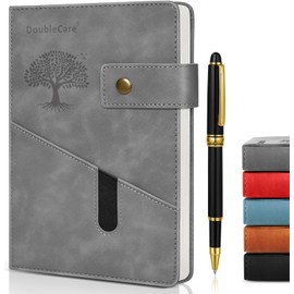 DoubleCare A5 Veganes Leder, harte Paste mit Trennwand, Hardcover-Notizbuch mit Tasche, liniert, Notizblock