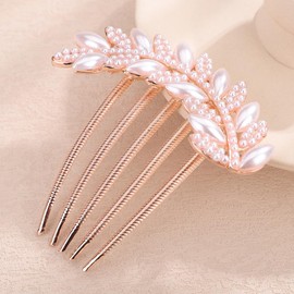 Chargances Vintage Pearl Beaded Hair Comb Bridal Pearl Leaf Side Combs with Long Teeth Wedding Hair Accessories for Women