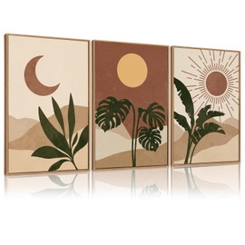 KAIRNE Mid-Century Desert Plant Wall Set of 3, Boho Sun and Moon Wall Decor, Bohemian Abstract Botanical Wall Painting, Modern Nature Art Prints for Living Room, Bedroom, Office - 16"x24"