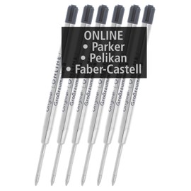 6x Compatible Parker Ballpoint Pen Refills G2 Format Line Width B (wide) from Online, also for Pelikan, Faber-Castell etc., International Standard Large Capacity Refills, Indelible, Colour: Black