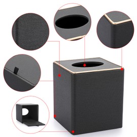 BTSKY Household Square Linen Tissue Box with Decorative Gold Line - Cube Tissue Paper Holder Tissue Cover Holder Tissue Storage Organizer Tissue Dispenser Case Napkin Box, Black