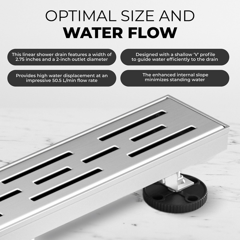 36 Inch Rectangular Linear Shower Drain Set with Brick Pattern