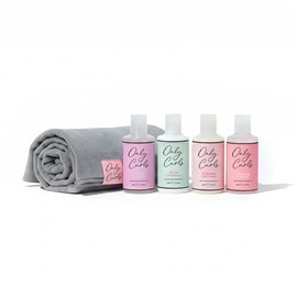 Only Curls Starter Pack & Microfibre Towel, Curl Defining Mini Set, Nourishing Shampoo, Detangling Conditioner, Curl Creme, Enhancing Gel & Curly Hair Wrap, Frizz-Free Travel Pack, 100ml x4
