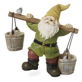Marshalls Home and Garden Gnome Carrying Buckets,  Garden Gnome on a Stake, 3.5" Hard Working Gnome