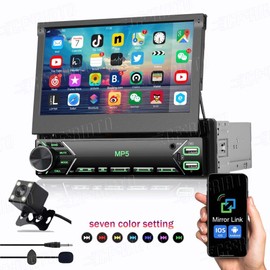 CFRIATO 7" Single 1 DIN Flip out TouchScreen Car MP5 Stereo Radio Bluetooth with Camera