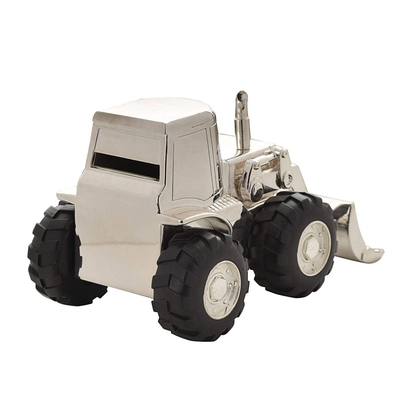 Bambino Front Loading Digger Silver Plated Money Box Savings Bank