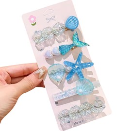 5 Pieces - Mermaid, Pearl, Shell, Starfish, Multicolor Hair Clip with Sequin Duck Beak Clips, Non-Slip and Non-Hair Damage (blue)