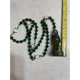 Santa muerte Rosario - Holy Death rosary New- Nylon-Green- Verde- Acrylic Stones