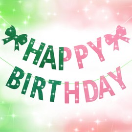 Oudain Pre Strung Witch Theme Birthday Banner, Pink and Green Party Banner for Wizard Birthday Supplies Movie Witch and Princess Party Decor