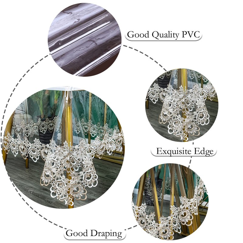 Plastic Clear Rectangle Tablecloth Vinyl PVC Waterproof Tablecloth Embroidered Lace