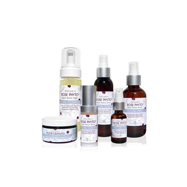 Organic Rose Anti Aging Facial Skin Care Set, Face Wash, Toner, Oil, Mist, Rose Facial Cream and Pomegranate Hand and Body Lotion