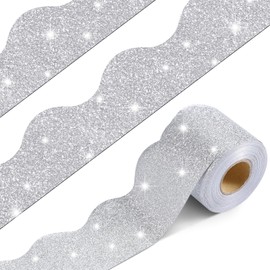 Fuyoooo 49 ft Magnetic Borders for Classroom Glitter Bulletin Board Borders Magnetic Whiteboard Classroom Strips Reusable Rolled Wall Trim for School Teacher Offices Chalkboard (Silver