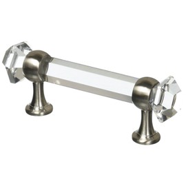 Cosmas 6393SN-C Satin Nickel with Clear Glass Cabinet Handle Pull - 3" Inch (76mm) Hole Centers