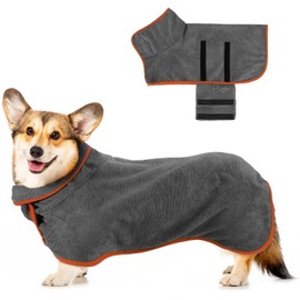Jostift Microfibre Dog Bathrobe, Bath Towel, Dog Bathrobe, Extra Absorbent, Quick Drying Dog Bathrobe, Dog Towel with Adjustable Straps for Large, Medium and Small Dogs (Grey, S)