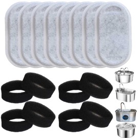 Cat Water Fountain Filters, 16-Pack Activated Carbon & Sponge Replacement Filters for Stainless Steel 108oz/3.2L & 67oz/2L Pet Water Fountain, Removes Odor, Hair & Debris (Gray, 8)