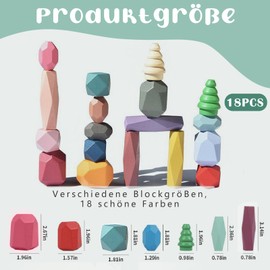 Grimms Wooden Toy, Stacking Stones Balance Stones Montessori Wooden Building Blocks Toy, Made of Beech Wood, Children's Balance Stones Game Blocks, Suitable for Babies from 3 4 5 6 7 8 Years