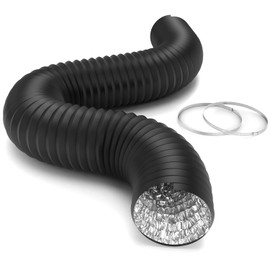 iPower Flexible 8 Inch 8 Feet Aluminum Ducting 4 Layer Protection Dryer Vent Hose for HVAC Heating Cooling Ventilation and Exhaust, 2 Clamps Included, Black