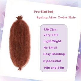 Ginger Springy Afro Twist Hair 16 Inch Marley Twist Braiding Hair 8 Packs Kinky Twist Braiding Hair 350 Cuban Twist Hair for Soft Butterfly Locs Crochet Hair (#350 Springy Afro Twist Hair)