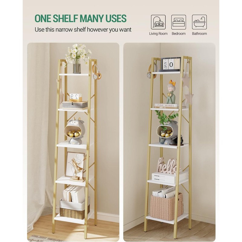 Hzuaneri Ladder Shelf, Bookshelf Bookcase, Freestanding Corner Storage Shelve with