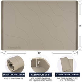 Vangostella Heavy Duty Silicone Under Sink Mats for Kitchen Waterproof 34" x 19", Extra Thick Under Sink Rubber Mat Drip Tray, Raised Edge Under Sink Liner,Prevent Drips, Leaks, Spills,Brown