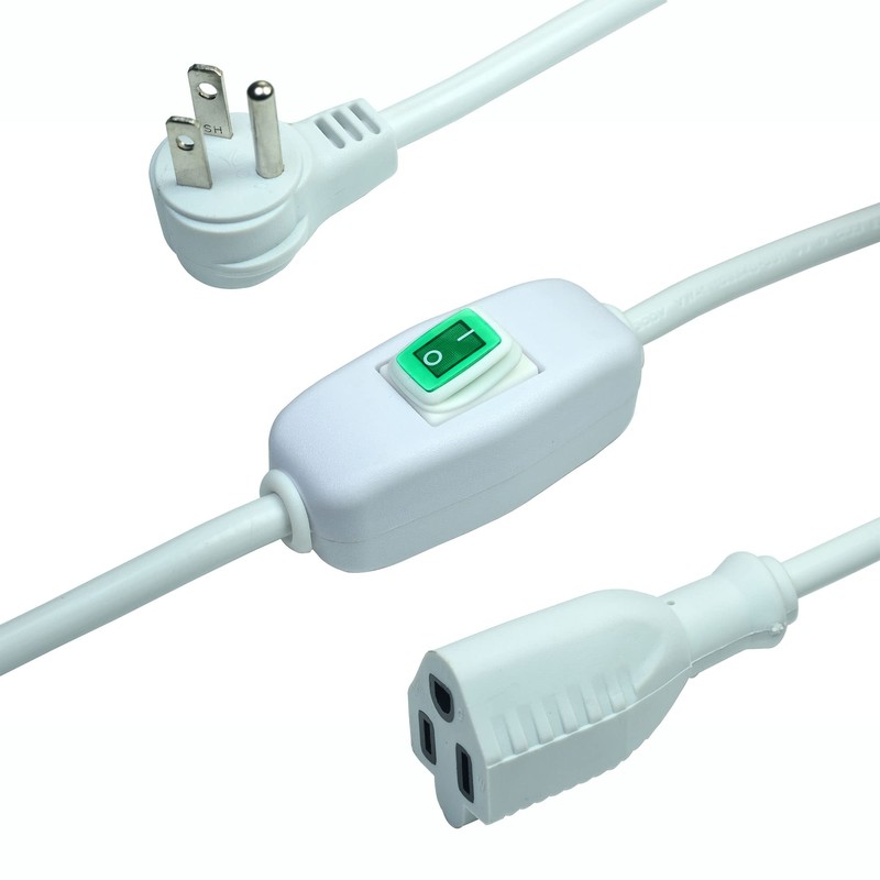White Angled Plug Heavy Duty On/Off Switch Extension Cord，16-AWG Household