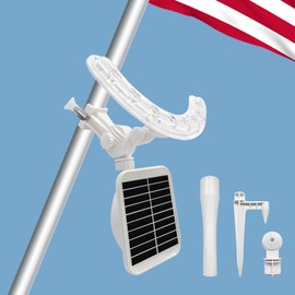 2 in 1 Flag Pole Light Solar Powered with Transfer Ground Stake Fit 1” to 1 ¼” in Dia Flagpoles, 8 Led Solar Flag Light Waterproof Adjustable Panel for Backyard, Tree, Sign